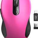Trueque Wireless Mouse for Laptop, 2.4GHz Ergonomic Computer Mouse with Back & Forward Buttons, 3 Adjustable DPI Levels, 6 Buttons, Optical USB Cordless Mice for Windows MacBook PC (Fuchsia)