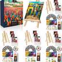 4 Pack Painting Set for Adults or Family Groups, 124 PCS Paint Sets with 4 Table Easels,48 Acrylic Paints,12 Pre-Drawn & Blank Canvases for Painting,48 Brushes,4 Pencils,4 Palettes and Painting Guides