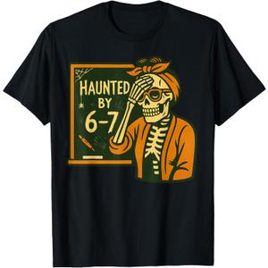 Haunted by 6-7 Funny Teacher 67 Halloween Skeleton Six Seven T-Shirt Size M