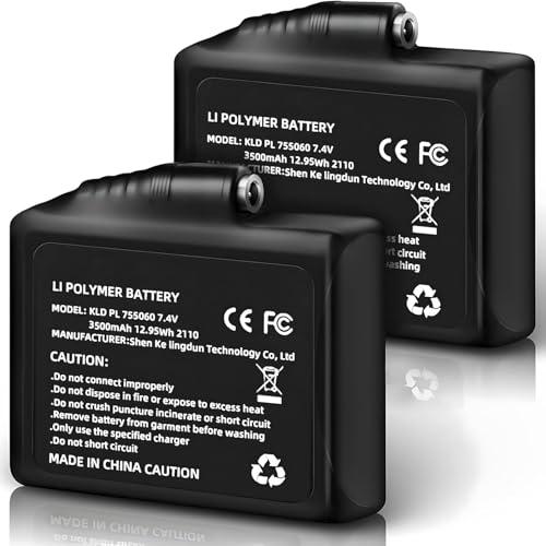 Auzoe 3500mAh 7.4V Battery Pack of 2, Batteries for Heated Gloves, Rechargeable Lithium Polymer Battery Replacement, Socks, Hats, Mittens, Vest, Jacket, Hand Muff, Boots, Hat, Knee Braces