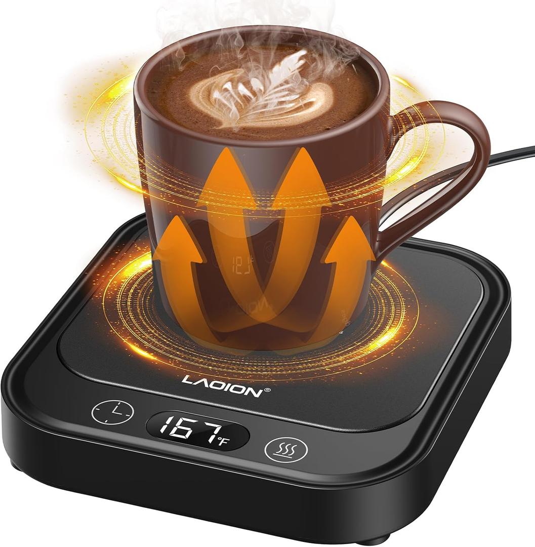 LAOION Mug Warmer - 40W Coffee Cup Warmer for Desk with Auto Shut Off, Smart Electric Candle Warmer with 4 Temp & Time Settings, Coffee Gifts for Beverage, Tea, Water, Milk in Home & Office (Black)