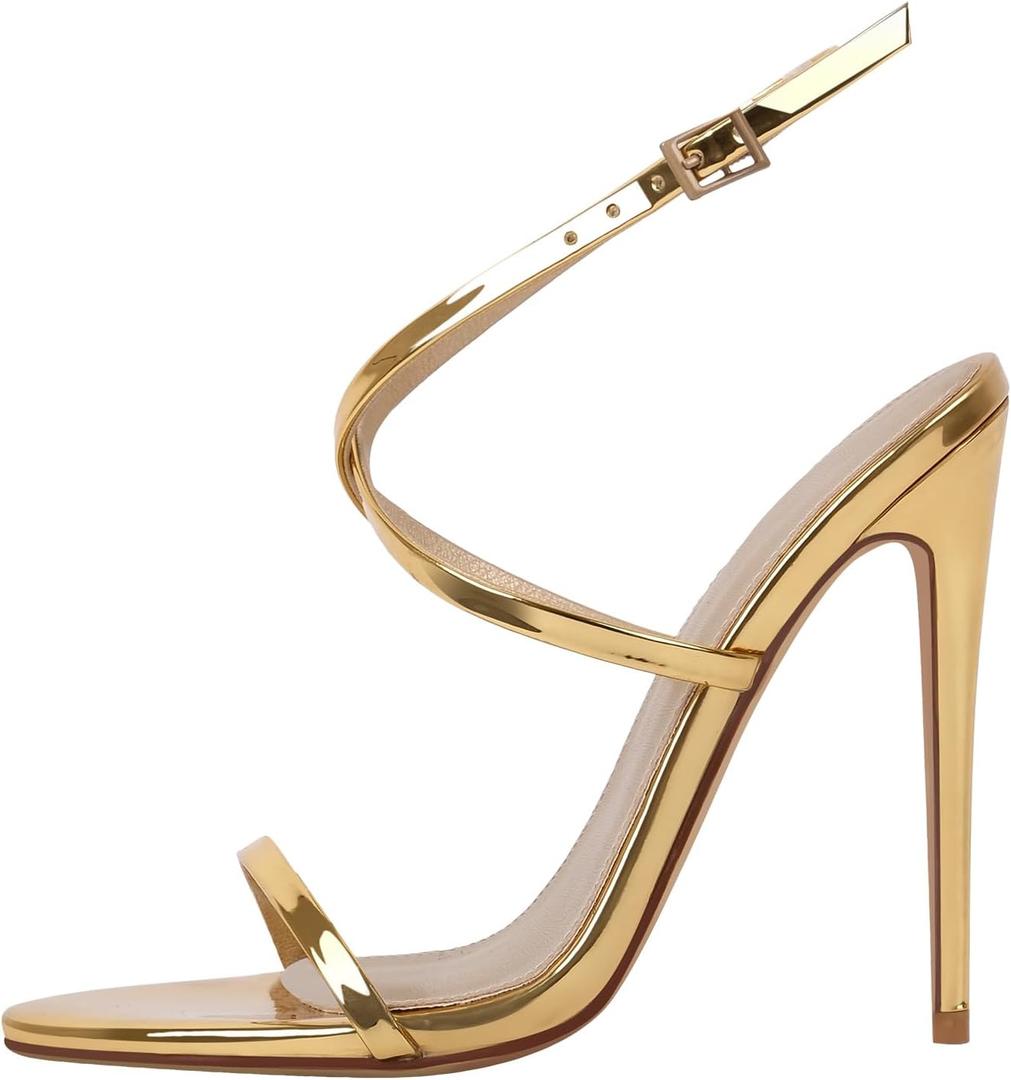Strappy High Stiletto Heels, Ankle Strap Buckle Heeled Womens Sandals, Sexy Comfort Open Round Toe Heels for Daily Party Dress
