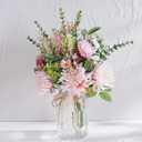 LUEUR Faux Flowers with Vase, Artificial Pink Flowers in Vase, Fake Eucalyptus and Chrysanthemum, Flower Arrangement for Home Spring Decor Dining Table Centerpiece Decorations Coffee Table Decor (White)