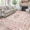Area Rug 8x10 for Living Room Soft Machine Washable Low Pile Area Rugs Vintage Boho Bedroom,Dinner Room Non-Slip Carpet Rug - Light Pink