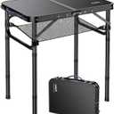 Folding Camping Table with Storage Net, Pure Black Aluminum 2ft Picnic Table 23.2" x 16" Outdoor Table Adjustable Height Max 26.4", Lightweight, Waterproof, Portable Handle for Travel Cooking