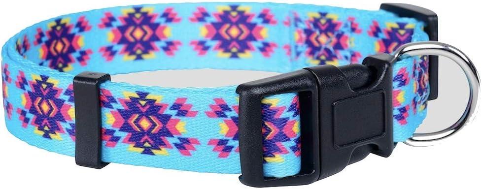 Native Pup Western Dog Collar, Cute Designer Aztec Tribal Pattern, Male Female (Small, Turquoise)