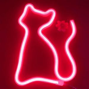 LED Red Cat Neon Signs Lights Wall Decor,Battery or USB Operated for Room,Wall Decor Table LED Neon Light Sign,Decorative for Bar,Christmas,Home Party, Wedding Birthday Kids or Girls Room(Red Cat)