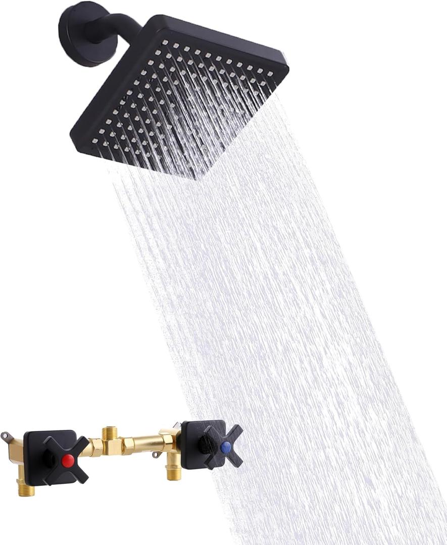 2 Handle Shower Faucet Set, Matte Black Shower Head and Two Knods Set Bathroom Shower Trim Kit with Rough-in Valve