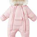 Baby Girls Boys Snowsuit Newborn Winter Clothes Jumpsuit Romper Infant Hooded Fleece Coat Jacket Outwear (18-24 Months, Pink)