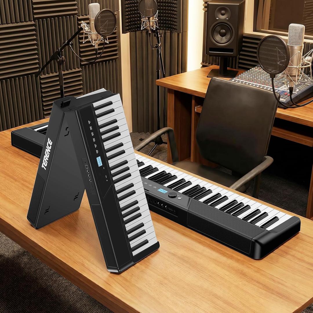 TERENCE V50 Portable 88 Key Weighted Keyboard,Upgraded Foldable Keyboard Piano 88 Keys with 2*15W Speakers,Touch-Sensitive Panel,Video&Audio Recording,MIDI,Pedal Support for Beginners&Advancer(Black)