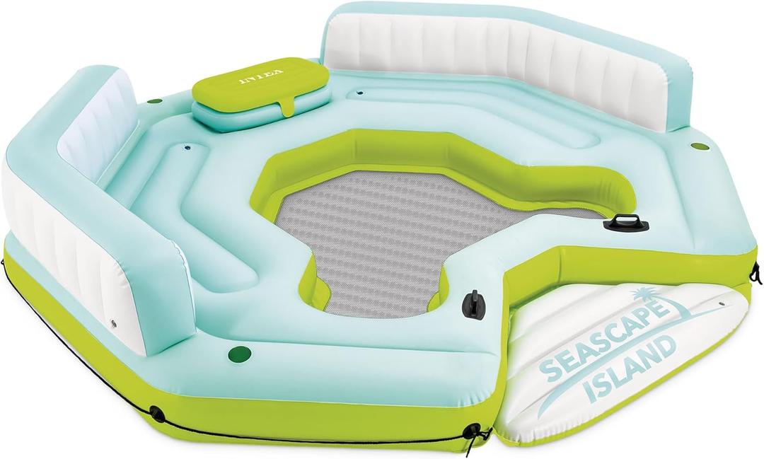 Intex Seascape Inflatable Island Float Ultimate Water Hangout Lounge with Built In Cooler Area, Cup Holder, and Oversized Backrests for Adults, Large