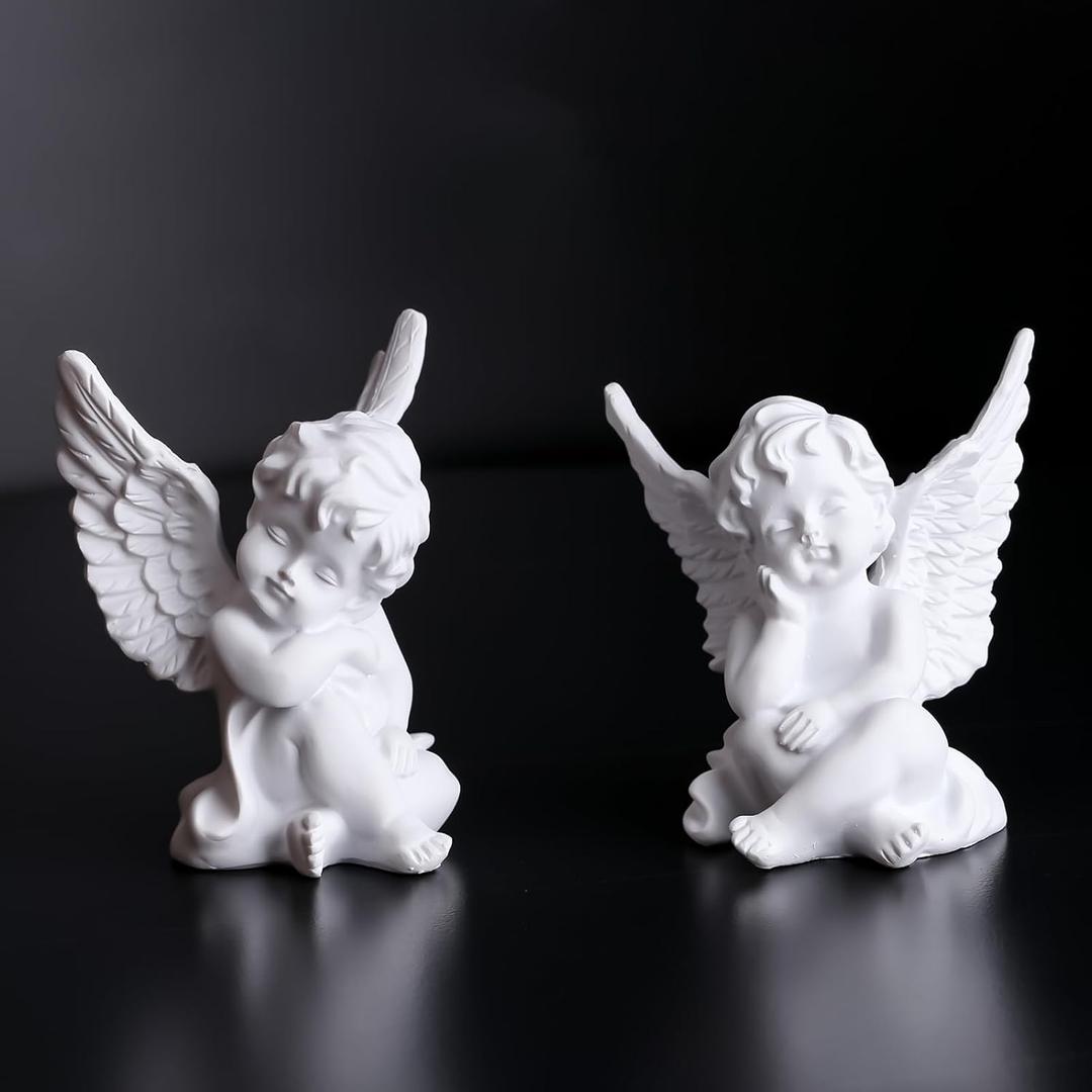 orenm 2 Pack Resin Cherubs White Angel Statue Figurine, Garden Sleeping Cherub Statue Sculpture Indoor Outdoor Home Decoration, Cute Adorable Angle Sculpture Memorial Statue(4" Height) (White)