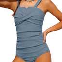 Girls One Piece Swimsuits Ribbed Ruched Bathing Suit for Girls Twist Front Ruched Beachwear 9-16Y
