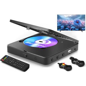 Blu Ray Player 1080P Blu-ray Disc Player for Home Cinema, Dolby Audio/DTS, Plays All DVDs and Region A 1 Blu Rays, Supports 128GB USB Stick, with HDMI and AV Output Connection Cable, NTSC US Standard