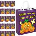 Windyun 100 Pcs Halloween Bags Bulk Christian Religious Pumpkin Non Woven Candy Goody Bags with Double Handles Halloween Favors Gift for Party 11x13.8 Inch