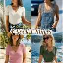 Neer 4 Pack Women's V Neck T-Shirts Cotton Short Sleeve Ribbed Slim Fit Tops Casual Summer Basic Tee Multipack (L)