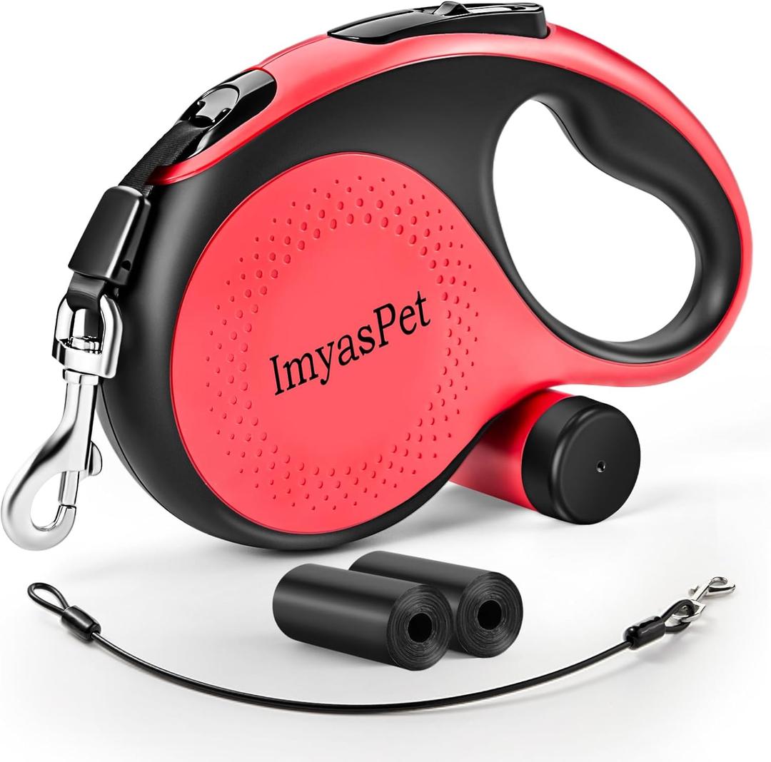 Upgraded Retractable Dog Leash with Chew Proof Extender, Pet Walking Leashes with Poop Bag Holder, 16Ft Heavy Duty Retractable Pet Leash for Medium Large Dogs up to 110lbs, Anti-Slip Grip (Red)