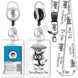 Black Cat Lanyards for ID Badges, Badge Reel Retractable Badge Holder with Lanyard for Teacher, Women, Kids, Set of 2