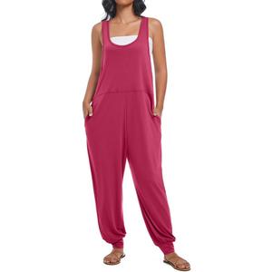 Women's Casual Loose Sleeveless Jumpsuits Harem Long Pants Romper Overalls with Pockets 2025 Summer Trendy Outfits Rose Red S Women's Casual Loose Sleeveless Jumpsuits Harem Long Pants Romper Overalls with Pockets 2025 Summer Trendy Outfits Rose Red S