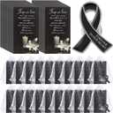 Unittype 30 Set Funeral Ribbon Pins for Mourning Brooch Memorial Lapel Awareness Pin Prayer Cards Organza Bags for Funeral Favors