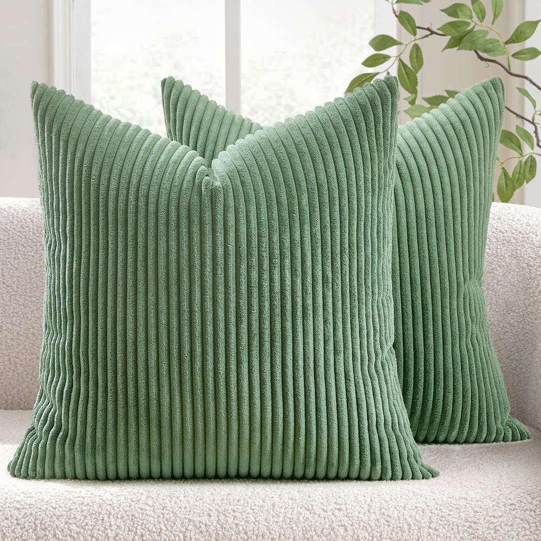 MIULEE Pack of 2 Pillow Covers Soft Soild Decorative Square Throw Pillow Covers Set Cushion Cases Pillowcases for Sofa Bedroom Car 24 x 24 Inch 60 x 60 Cm Sage Green