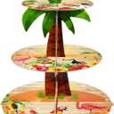 3-Tier Cupcake Stand - Palm Tree Party Decor for Luau, Hawaiian & Tropical Themed Events - Multi-Colored Cardboard Tiered Tray for Beach & Pool Party Decorations (Green)