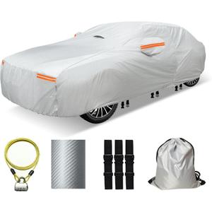 30 Layers Heavy Duty Car Cover for Automobiles All Weather Waterproof, Outdoor Snowproof UV Protection Windproof, Door Zipper, Soft Cotton Universal Car Covers (Silver, Fit Sedans191-200)