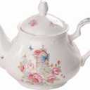 YBK Tech Strengthen Porcelain Coffee Pot Ceramic Teapot- Pink Rose (Teapot)