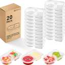 Qeirudu 20 Sets 6 oz Reusable Plastic Snack Containers, Double Compartment Condiment Containers with Lids for Meal Prep, Dipping Sauce, Portion Control, Travel Snack