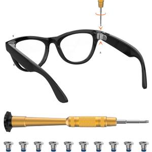 HiBloks Screwdriver and Screw Set for Ray-Ban Meta Wayfarer/Skyler/Headliner Gen 2 & Oakley Meta HSTN Eyeglass Temple Accessories, Includes 1Pc Screwdriver & 10Pcs Screws for Meta Gen 2 Smart Glasses