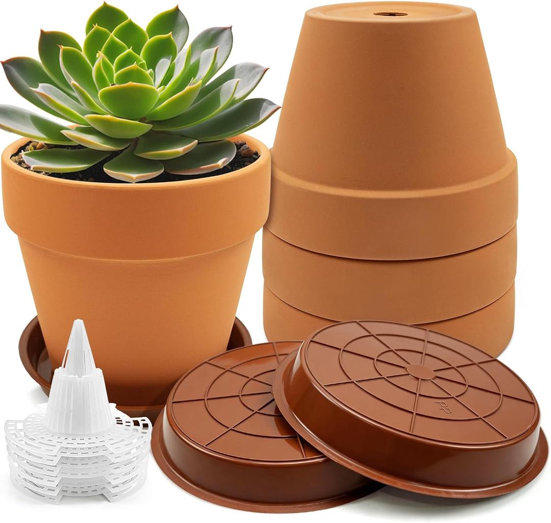 6 Pack 6 Inch Terracotta & Clay Pots with Saucer for Plants, Breathable Clay Planters Flowerpot Terra Cotta Flowerpot with Drainage Hole for Indoor Outdoor Gardening Succulents Home Decor