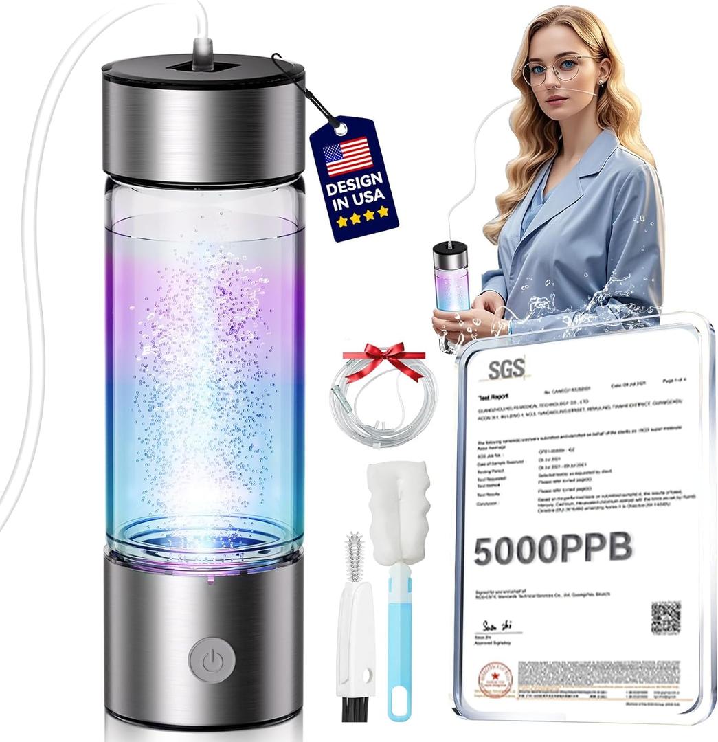 6.0 Upgrade Hydrogen Water Bottle & Hydrogen Absorption SGS Certification - 5000PPB Hydrogen Water Bottle NO.1-24-Hour Hydrogen Lock 2026 SPE PEM Technique, Double Hydrogen Content - Silver