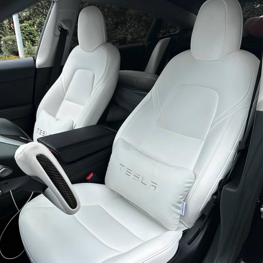 TOPABYTE Lumbar Support Pillow for Tesla Model Y Juniper Model 3 Highland Model S/X Cybertruck, Back Cushion for Driving Seat, Lower Back Support Pillow for Office Chair (White, 1PC)