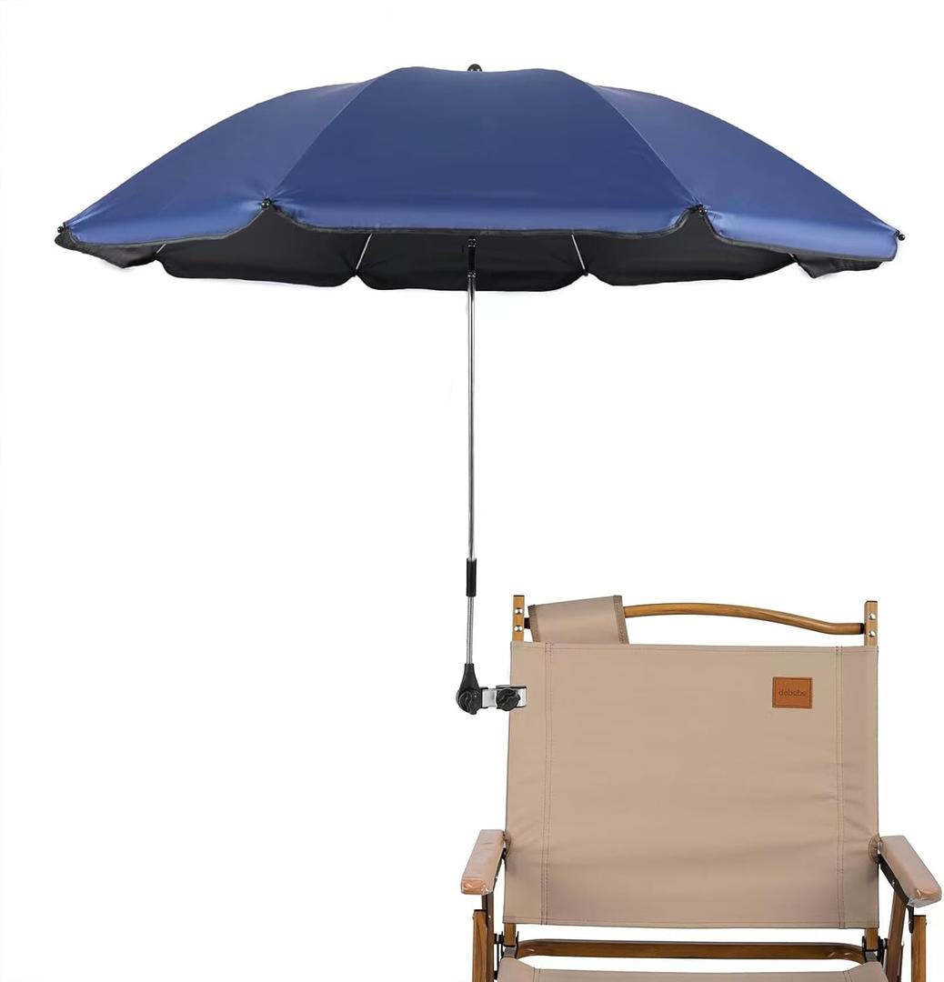 Beach Chair Umbrella with Universal Clamp, 360 Adjustable Sunshade Umbrella, Clip on Parasols for Patio, Wheelchairs, Golf Carts