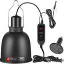 DXOPHIEX 5.5inch Reptile Heat Lamp with Thermostat, Reptile Light Fixture with Dimming Thermostat, Deep Dome Lamp Fixture with 100W Ceramic Heat Emitter for Bearded Dragon, Turtles, Snake and Lizard