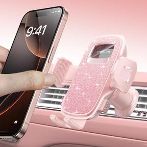MRGLAS 2025 Upgraded Phone Holders for Your Car with New Metal Hook Clip, Handy Air Vent Cell Phone Car Mount [One Hand Operation], Universal Automobile Accessories for iPhone Android, Gifts for Women (Pink)