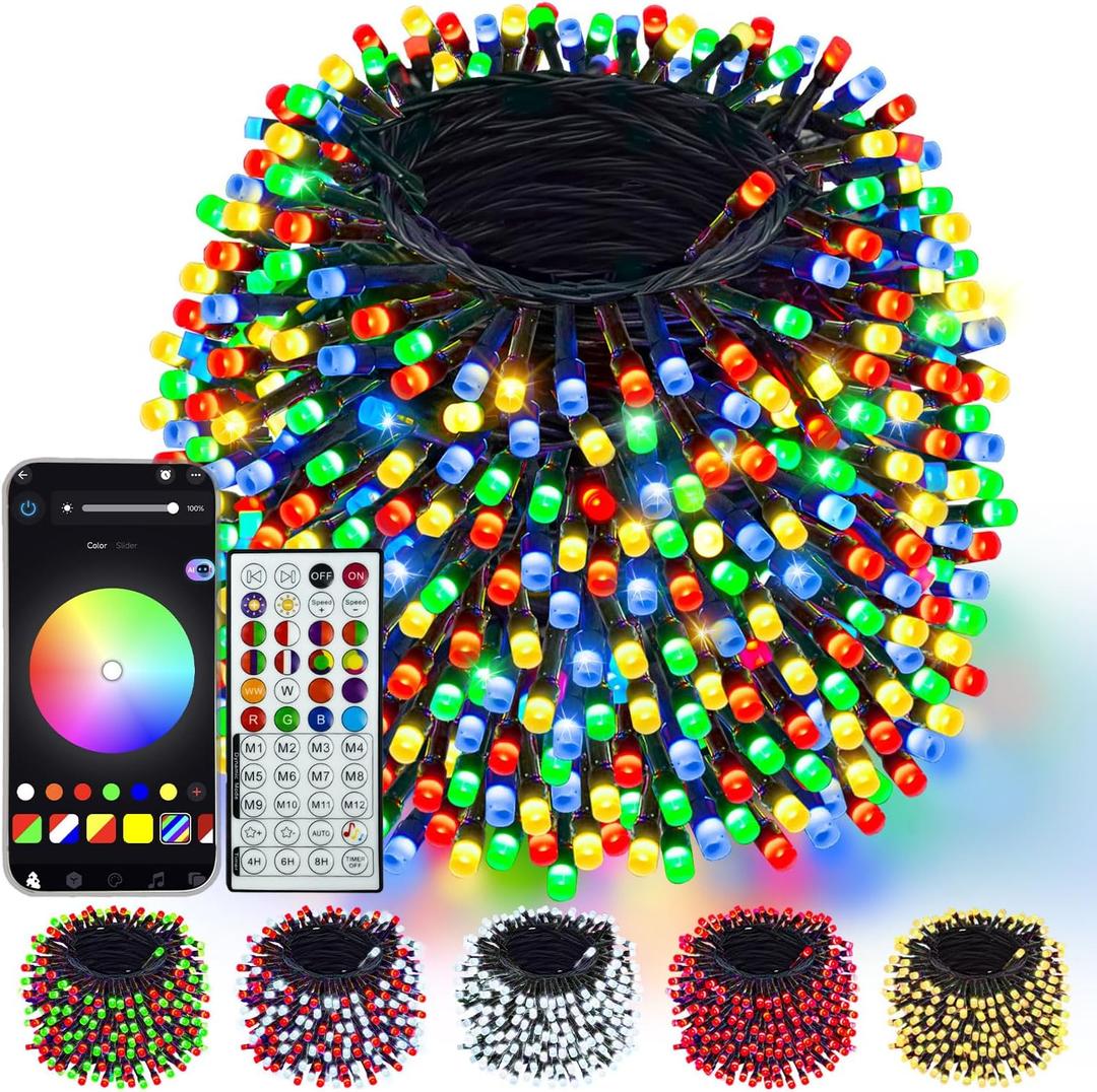 600LED Smart Color Changing Christmas Lights App Controlled, 208FT Waterproof RGB Twinkle String Light Music Sync Multiple Modes, Christmas Lights with Remote & Timer Indoor Outdoor Xmas Decorations