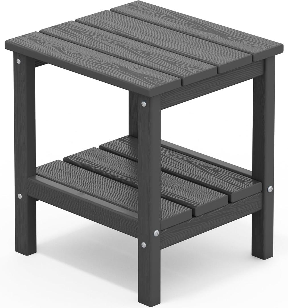 SERWALL 2-Tier HDPE Outdoor Side Table, Weatherproof Rectangular Adirondack Side Table, Gray (HDPE-1 pack, Grey)