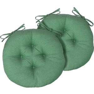 Outdoor Round Bistro Chair Cushions, 15 inch Circular Seat Cushions with Ties for Dining Chairs, Set of 2, Deep Green