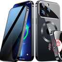 [Full Camera Protection& Mechanical Lock]Magnetic Privacy Case for iPhone 14 Pro Max[Compatible with MagSafe][CD Metal Ring]Full Body Shockproof Metal Bumper, 9H Anti Peeping Glass Cover-Dark Black