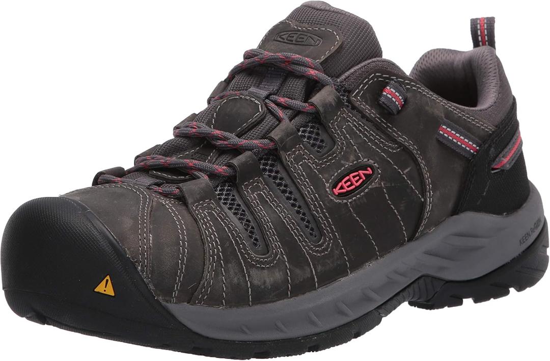 KEEN Utility Women's Flint 2 Low Height Leather Steel Toe Work Shoes, Magnet/Rose, 8 Wide US