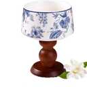 Plthuoe Blue and White Ceramics Scented Candles Goblet Wooden Ceramic Jar Candle Chinoiserie Wood Wick Candles Natural Soy Candle 30 Hours Long Lasting for Gift Home Decor Women Christmas(5 oz)