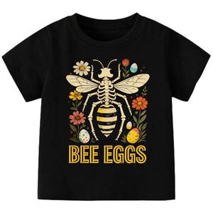 ZEVONIKA Girls Easter Shirts Cotton Spring Flowers T-Shirts Bee Eggs Casual Short Sleeve Tee (Size 5-6, Black)