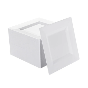 100 Pack White Plastic Square Dessert Plates, 6.5" Disposable Salad Plates Heavy Duty Plates for Party, Wedding, Christmas, Easter