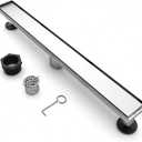 24 Inch Linear Shower Drain, Rectangle Shower Floor Drain with 2-in-1 Flat & Tile Insert Cover, 304 Stainless Steel Bathroom Drains with Hair Catcher and Leveling Feet (Brushed Nickel)