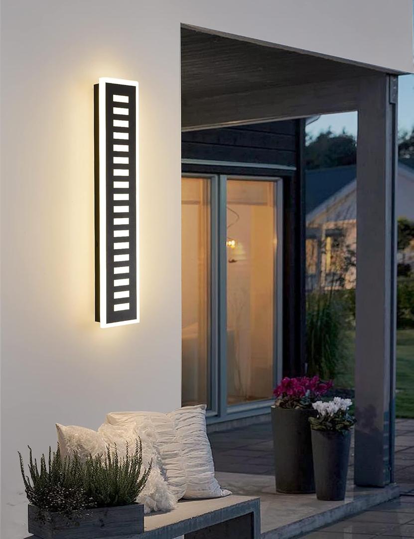 Modern Outdoor Wall Light,24W LED 3000K Black Exterior Lighting Fixture,23.6in Waterproof Acrylic Porch Sconce for Patio,Garage,Courtyard