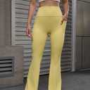 ZFLM Womens Workout High Waist Yoga Flare Leggings with Pockets Gym Running (Yellow, M)