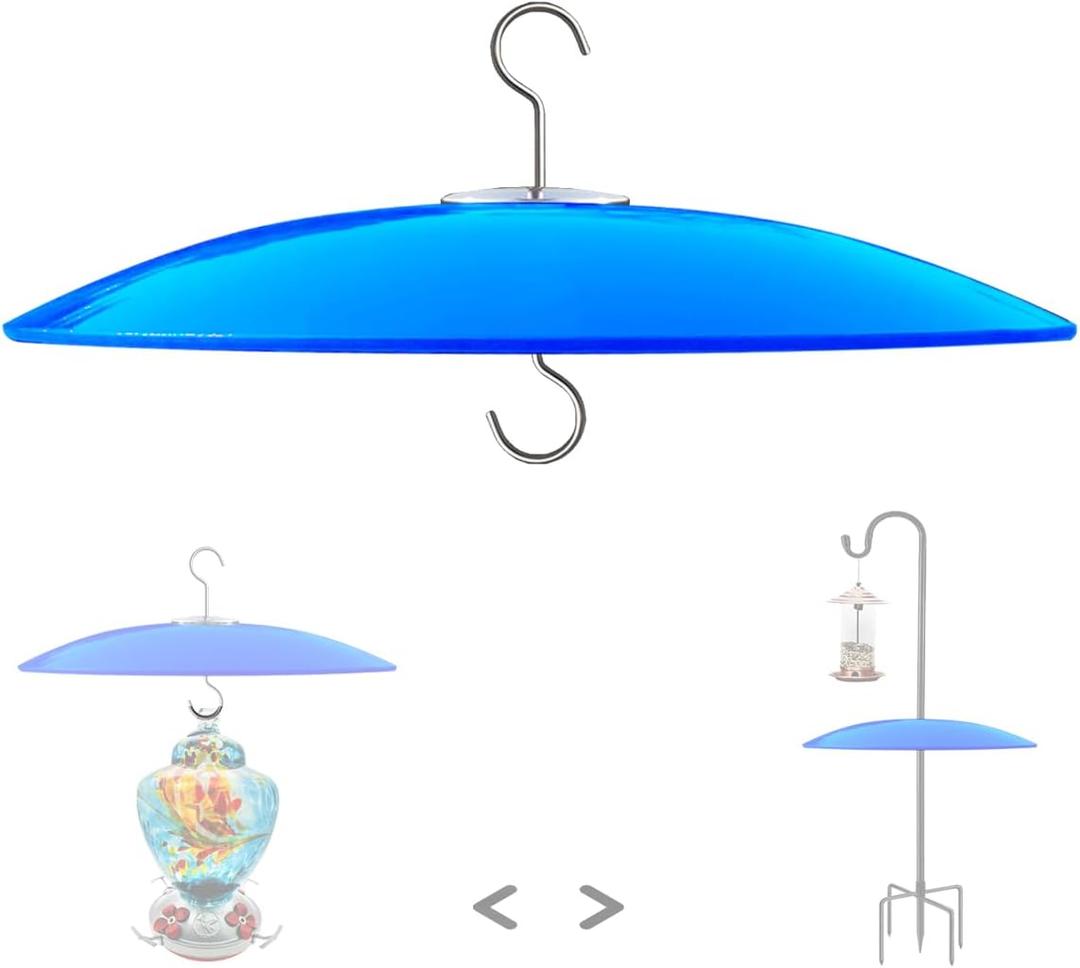 13" Glass Rain Cover for Bird Feeder Outdoors - Baffle on Shepherd Pole/Post or S Hook Hanging - Large Weather Guard Protective Dome - Dia. 33CM (1, Blue)