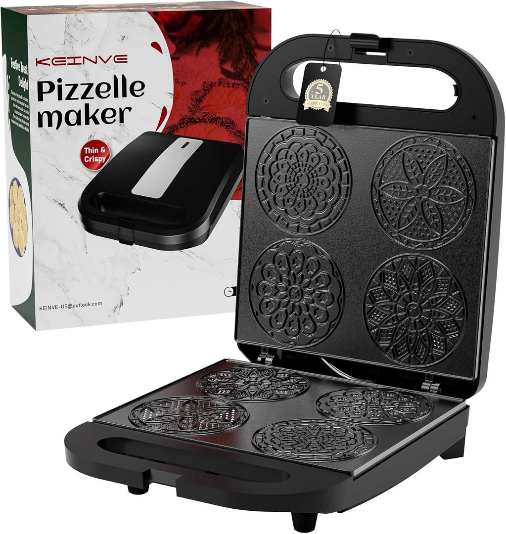 Pizzelle Maker Machine, 4 * 4" Mini Non-stick Electric Pizzelle Cookie Baker for Holiday, Party, Treat