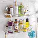 LEVERLOC Shower Caddy Suction Cup 2 Pack, Shower Shelf for Inside, Large Capacity Bathroom Organizers and Storage, Rustproof & Waterproof Metal Bath Basket, NoDrilling, Heavy Duty, Silver